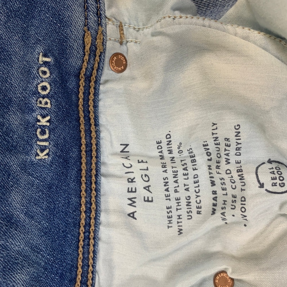 American Eagle Jeans Kick Boot Next Level Stretch Size 10 32W Low Rise Bootcut - Picture 4 of 10